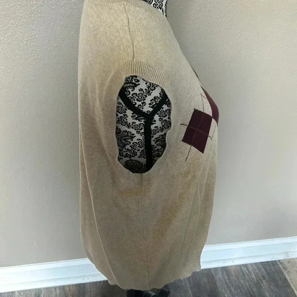 Izod Golf Men's Argyle Sweater Vest V Neck Size Large 100% Cotton Tan ⭐ - Picture 6 of 8